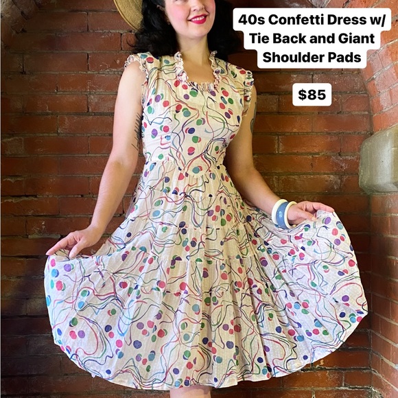 40s VTG Confetti Novelty Print Dress - Picture 4 of 12
